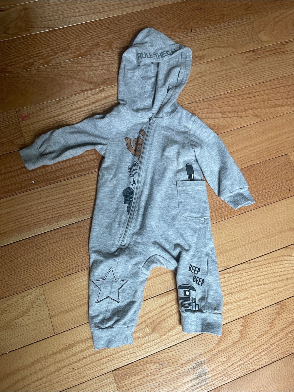 Boys Star Wars Grey Hooded One-Piece Romper